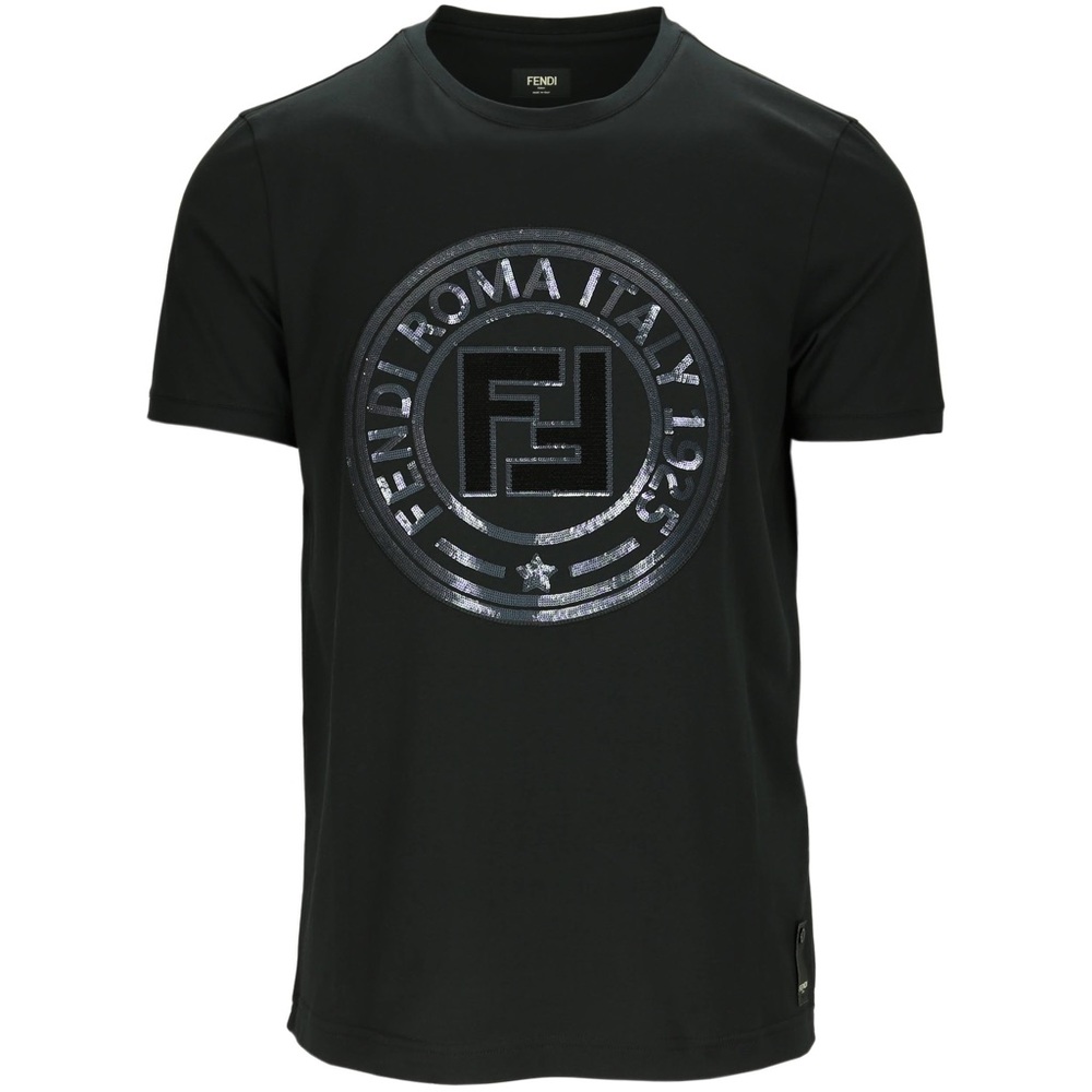FENDI MEN T-SHIRT BLACK CIRCLE LOGO SIZE SMALL